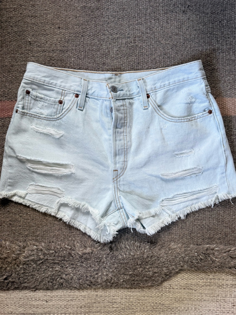 Levi's Light Blue Distressed Denim Cutoff Shorts